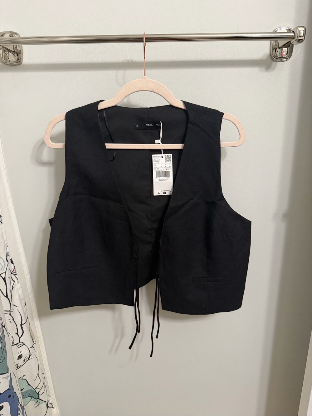 Mango Black Sleeveless Tie Front Vest
